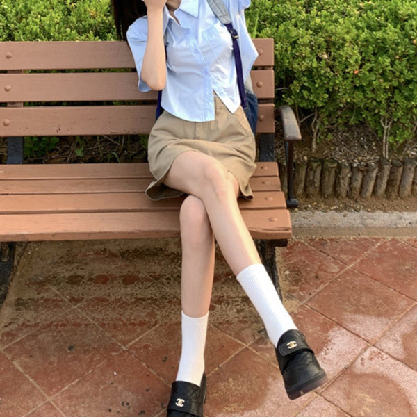 韓国ファッション SELCA-ショートストラップデザイン半袖シャツ-2023ss-tp21-3-019