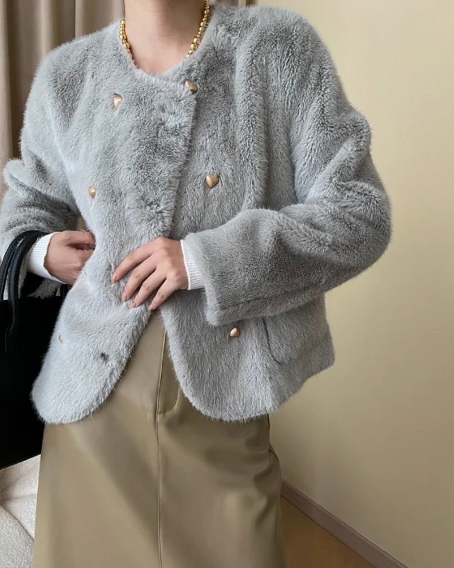 韓国ファッション SELCA-フェイクファーショートコート-2023aw-ou40-012