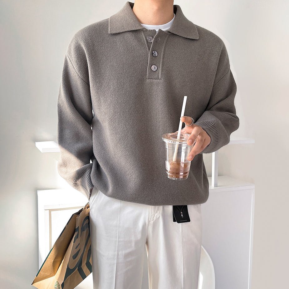 韓国ファッション SELCA-Casual long -sleeved knit polo shirt-mselca2023aw114-06