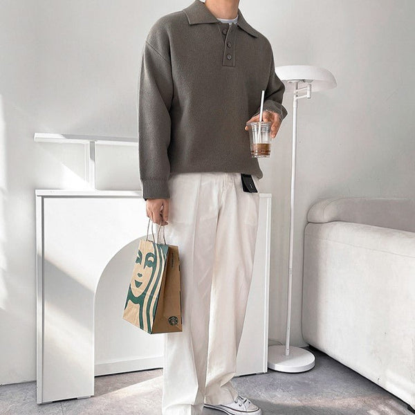 韓国ファッション SELCA-Casual long -sleeved knit polo shirt-mselca2023aw114-02