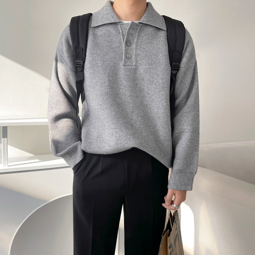 韓国ファッション SELCA-Casual long -sleeved knit polo shirt-mselca2023aw114-03