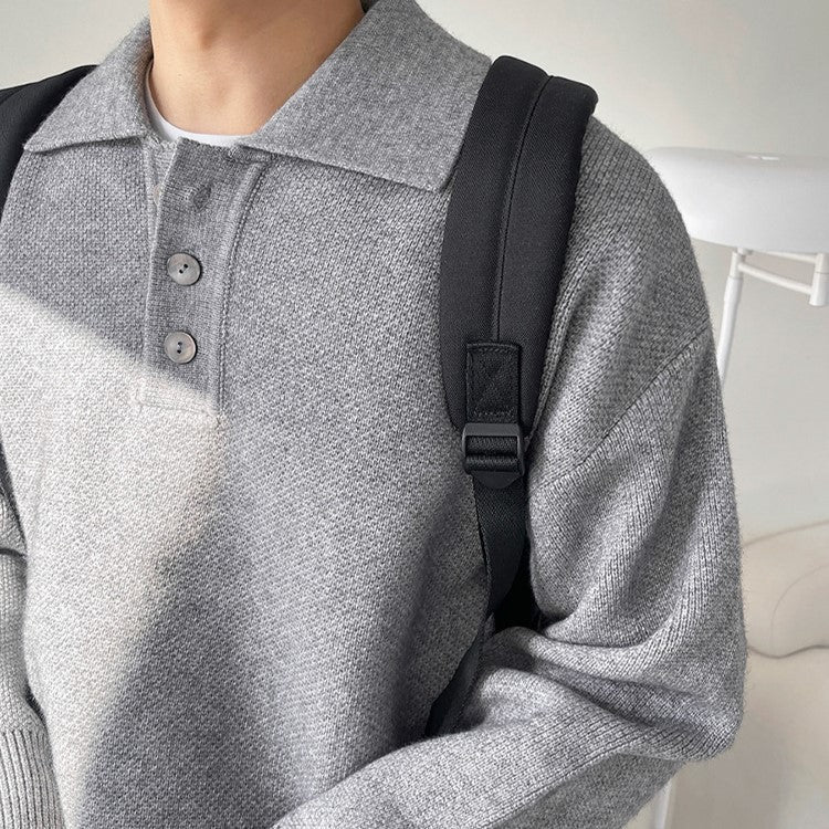 韓国ファッション SELCA-Casual long -sleeved knit polo shirt-mselca2023aw114-05