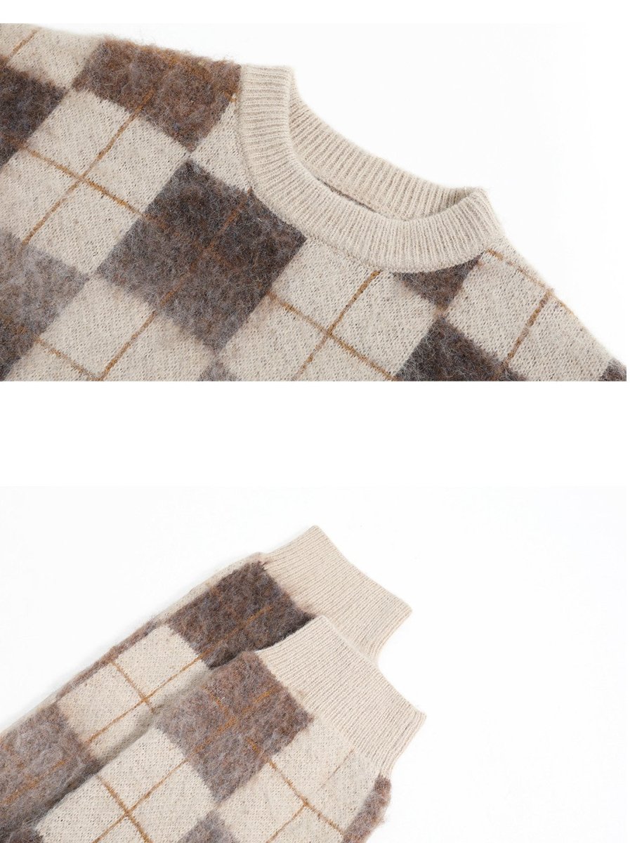 韓国ファッション SELCA-Check pattern knit sweater-mselca2023aw159-08