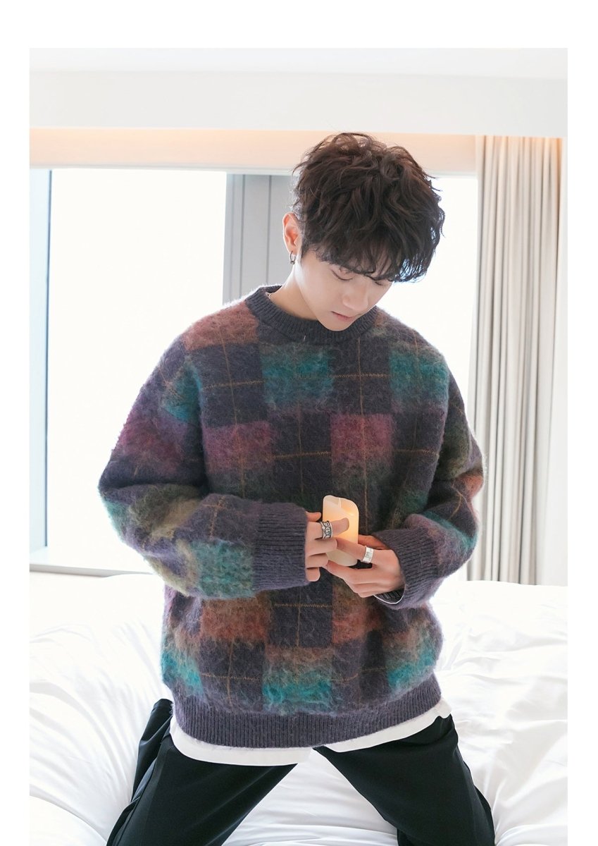 韓国ファッション SELCA-Check pattern knit sweater-mselca2023aw159-06