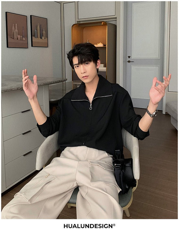 韓国ファッション SELCA-Collar zipper shirt-mselca2023aw179-04