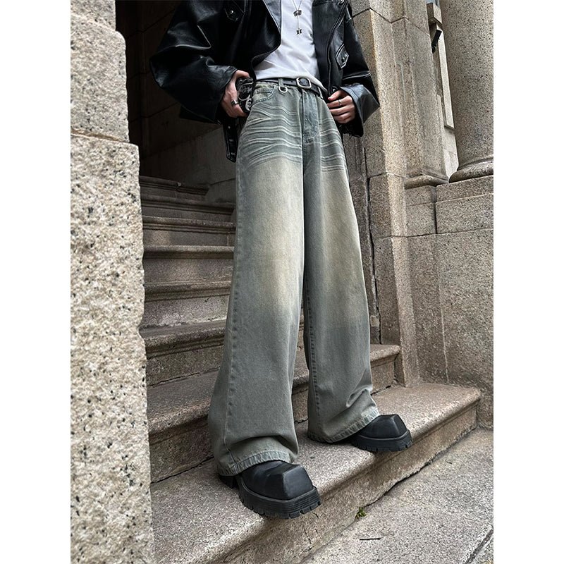 韓国ファッション SELCA-American Retro Wide Denim Pants-mselca2023aw17-02