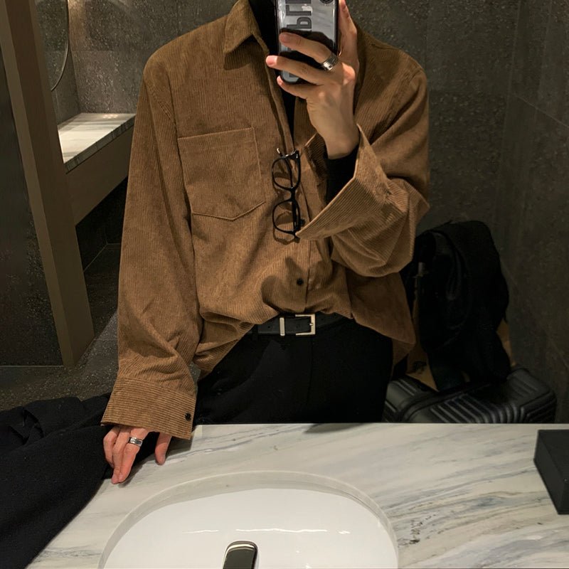 韓国ファッション SELCA-corduroy casual long-sleeved shirt-mselca2023aw197-04
