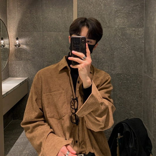 韓国ファッション SELCA-corduroy casual long-sleeved shirt-mselca2023aw197-01