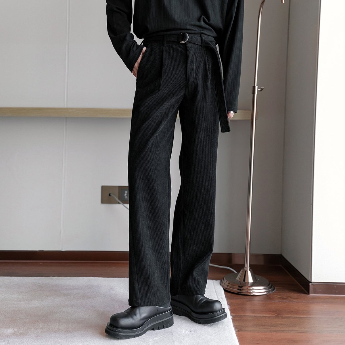 韓国ファッション SELCA-Corduroy Straight Belt Slacks-mselca2023aw204-02