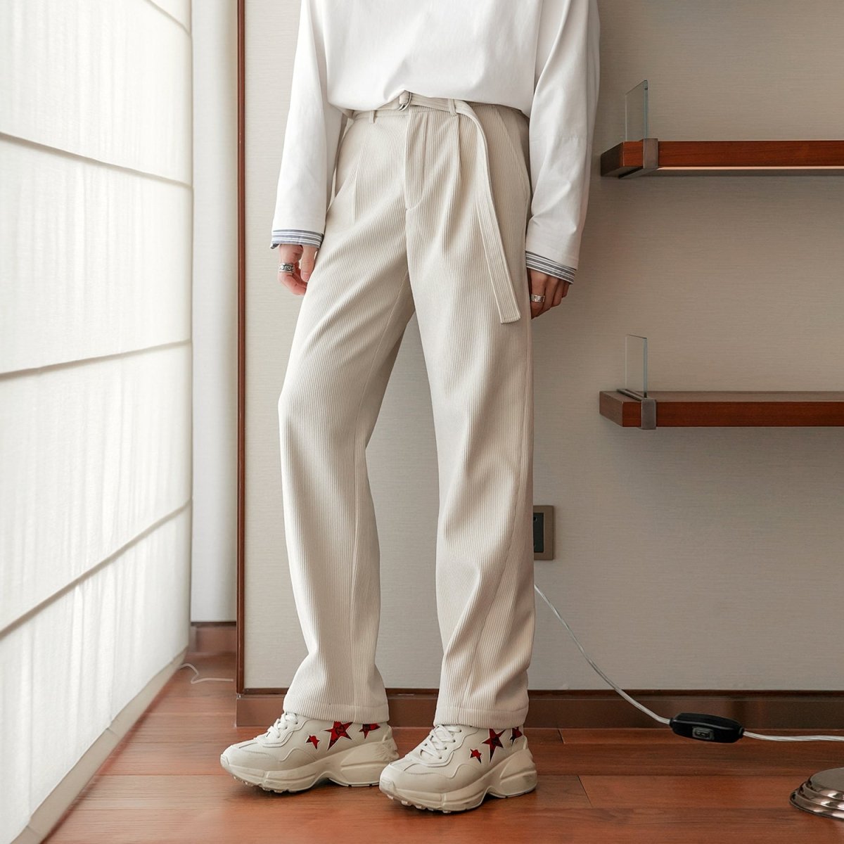 韓国ファッション SELCA-Corduroy Straight Belt Slacks-mselca2023aw204-03