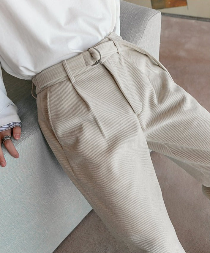 韓国ファッション SELCA-Corduroy Straight Belt Slacks-mselca2023aw204-05