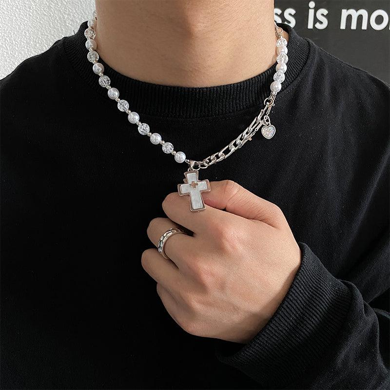 韓国ファッション SELCA-Cross Pearl Necklace-mselca2023aw215-08