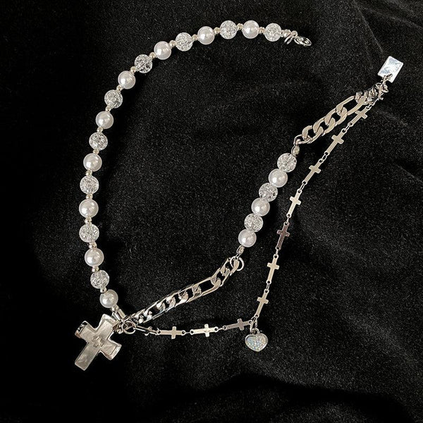 韓国ファッション SELCA-Cross Pearl Necklace-mselca2023aw215-03
