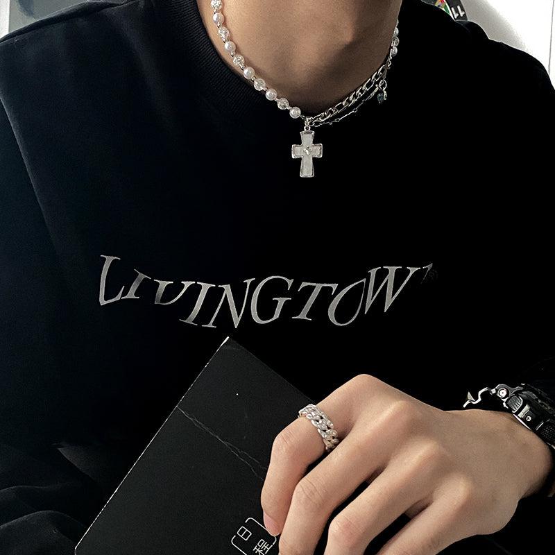 韓国ファッション SELCA-Cross Pearl Necklace-mselca2023aw215-02