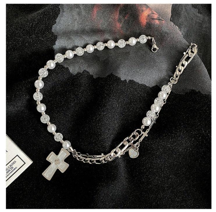 韓国ファッション SELCA-Cross Pearl Necklace-mselca2023aw215-05