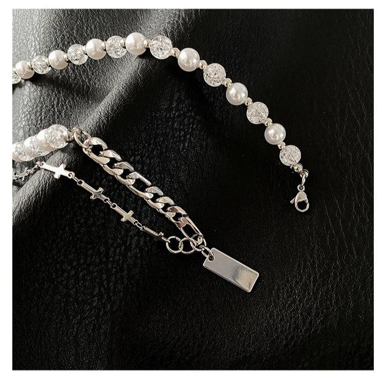 韓国ファッション SELCA-Cross Pearl Necklace-mselca2023aw215-07