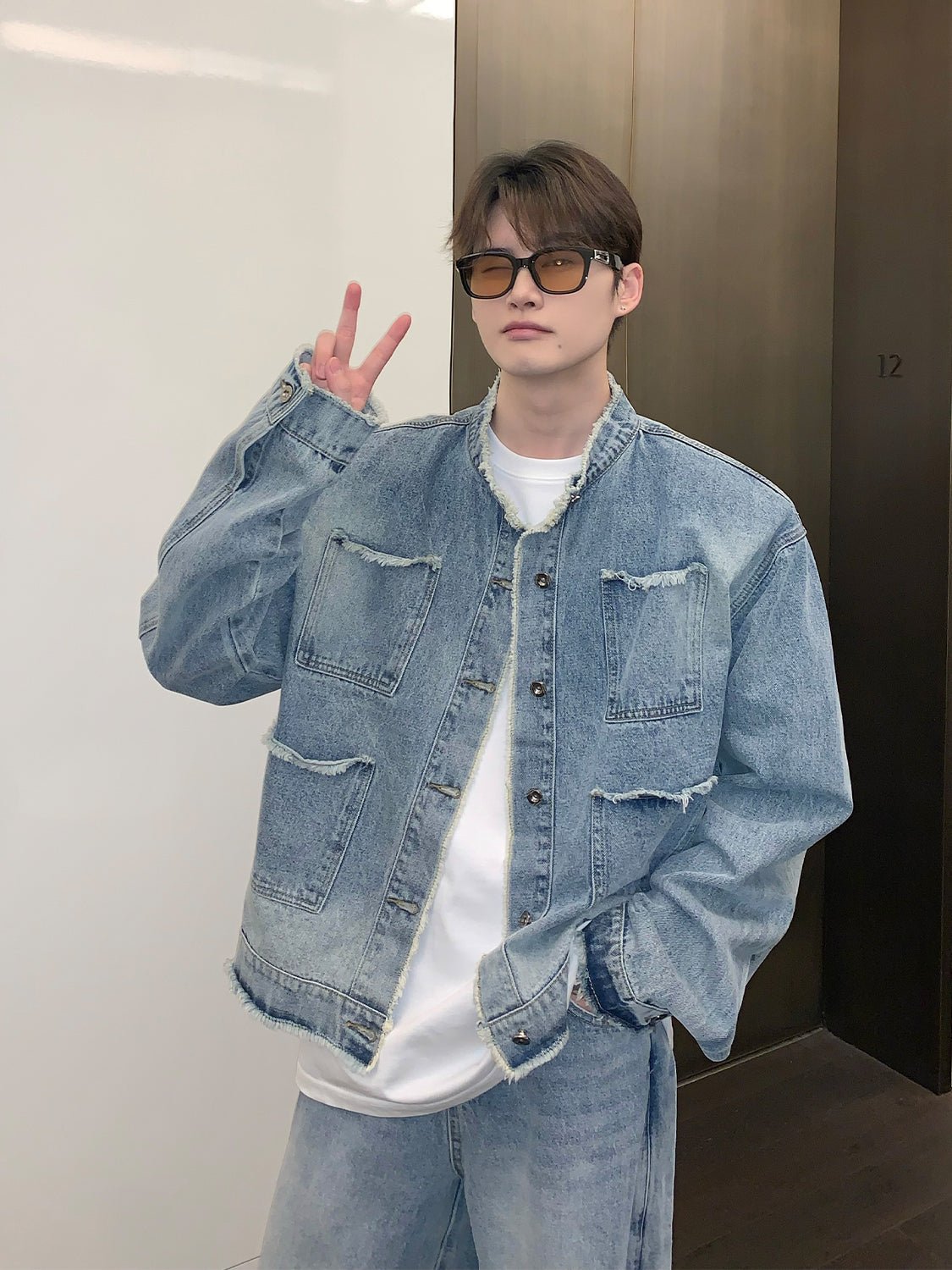 韓国ファッション SELCA-Damage denim setup-mselca2023aw217-011