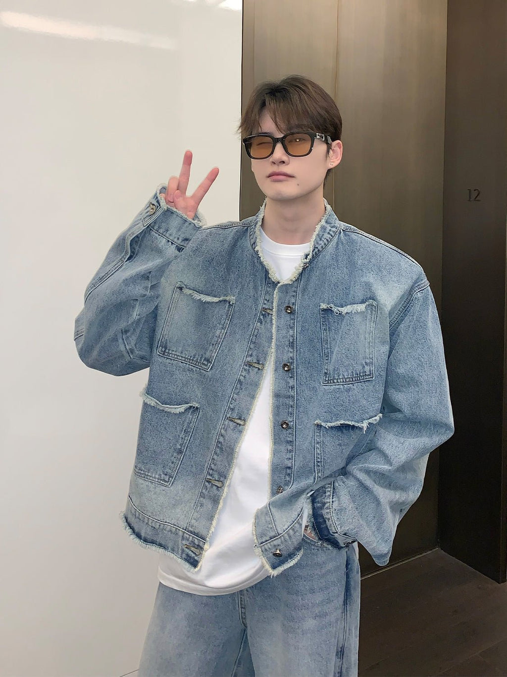 韓国ファッション SELCA-Damage denim setup-mselca2023aw217-011