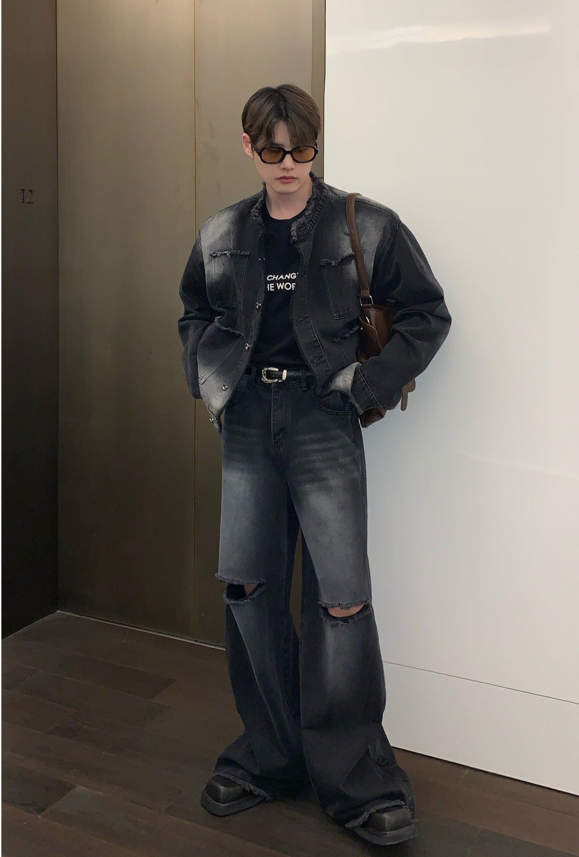 韓国ファッション SELCA-Damage denim setup-mselca2023aw217-01