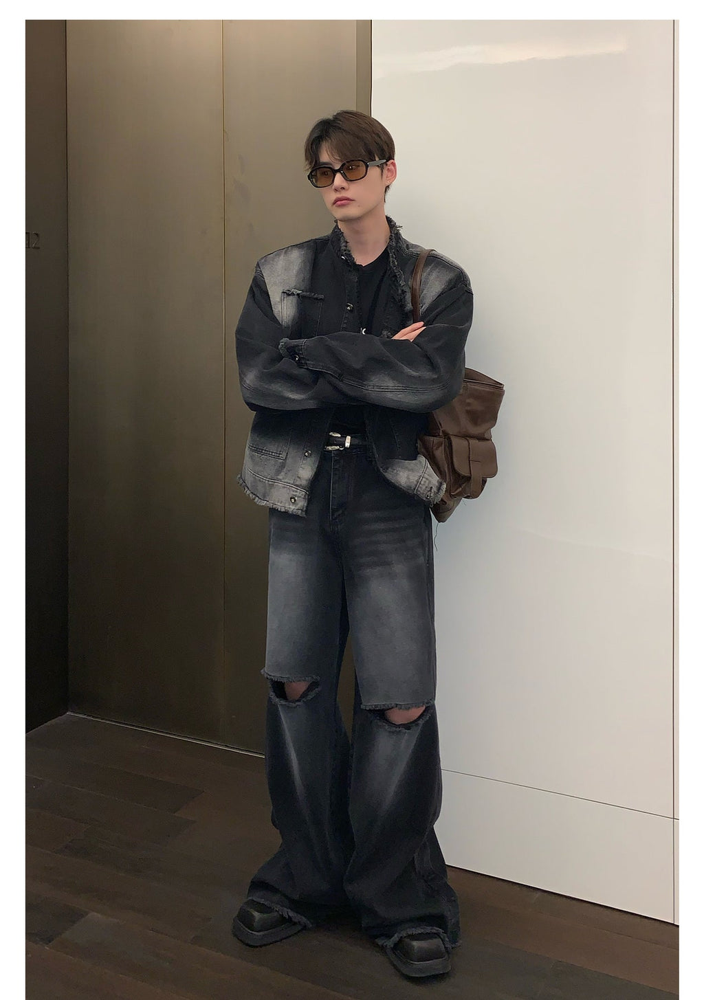 韓国ファッション SELCA-Damage denim setup-mselca2023aw217-03
