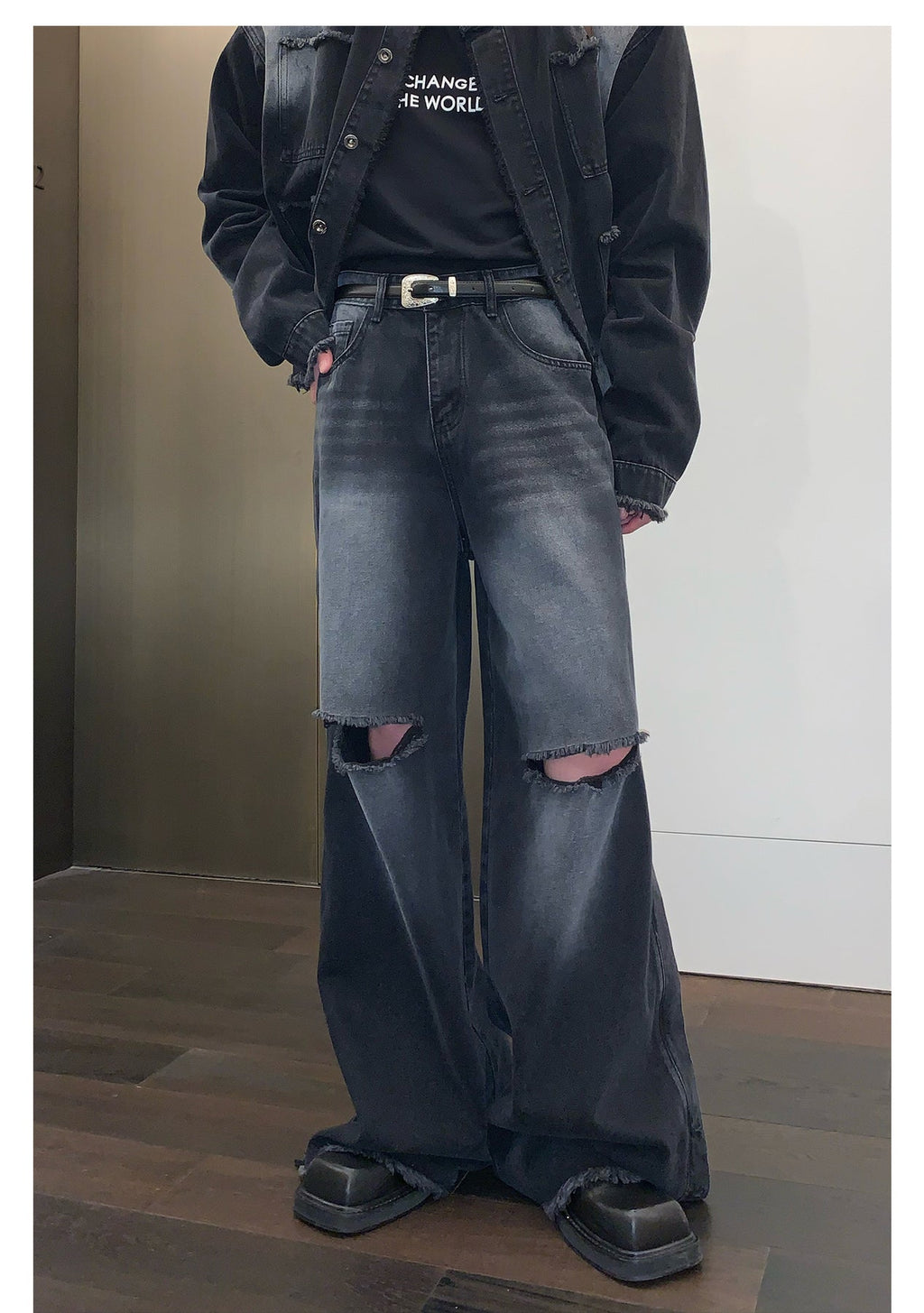 韓国ファッション SELCA-Damage denim setup-mselca2023aw217-06