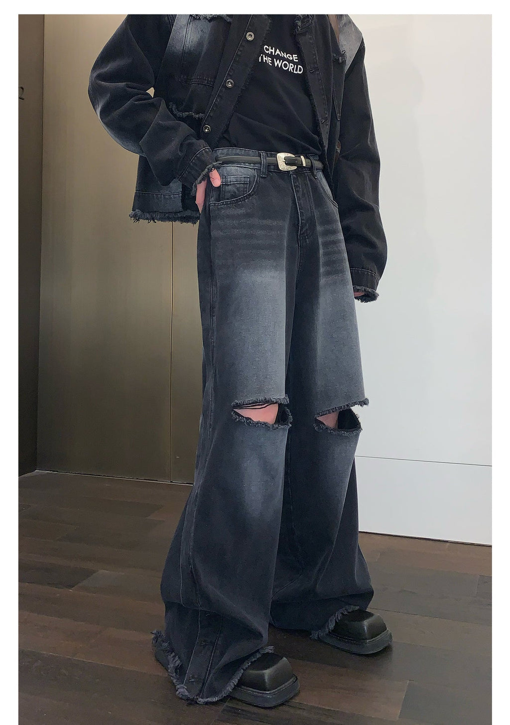 韓国ファッション SELCA-Damage denim setup-mselca2023aw217-07