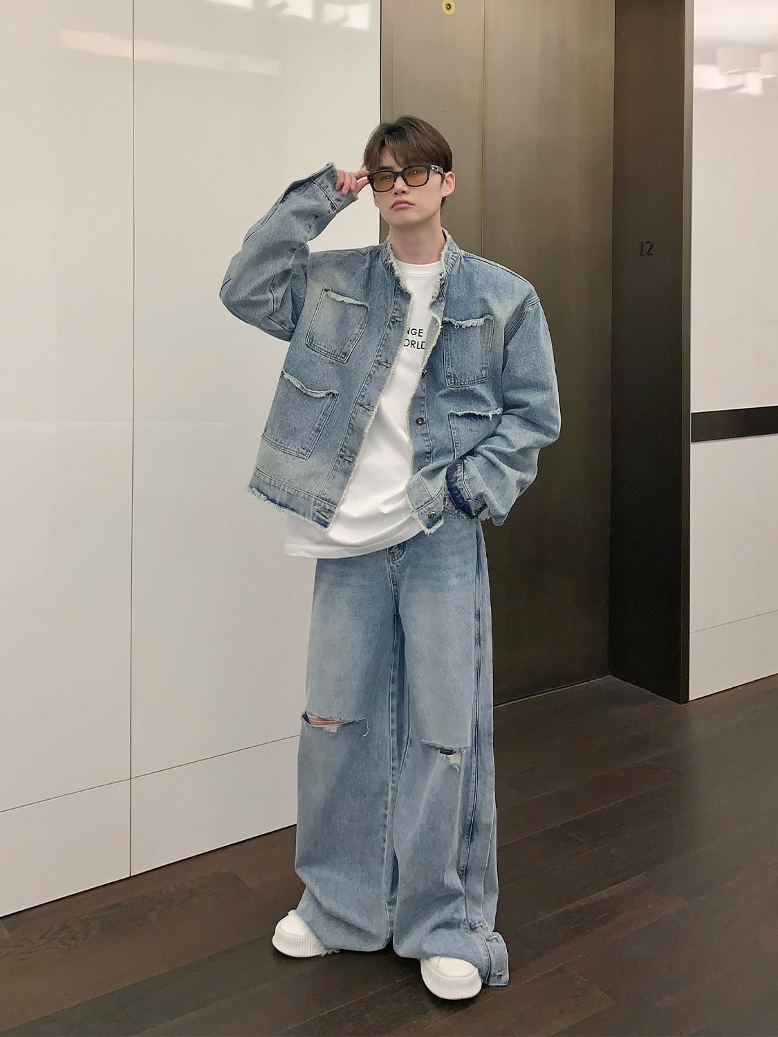 韓国ファッション SELCA-Damage denim setup-mselca2023aw217-02