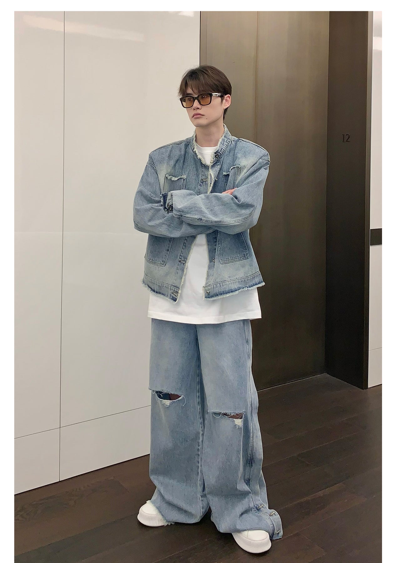 韓国ファッション SELCA-Damage denim setup-mselca2023aw217-08