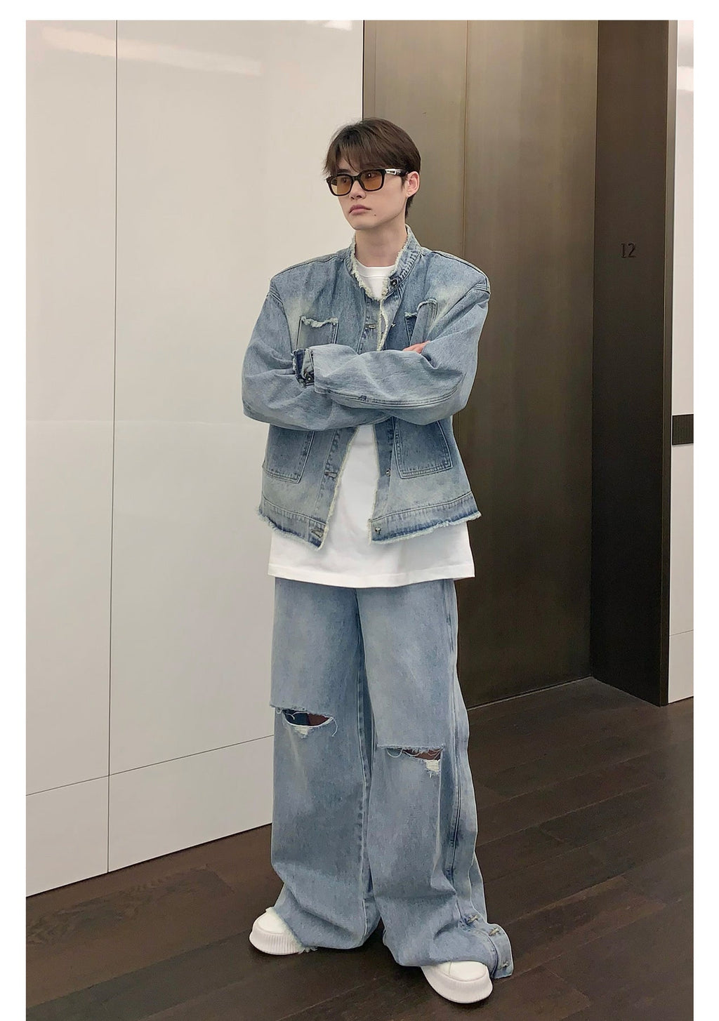 韓国ファッション SELCA-Damage denim setup-mselca2023aw217-08