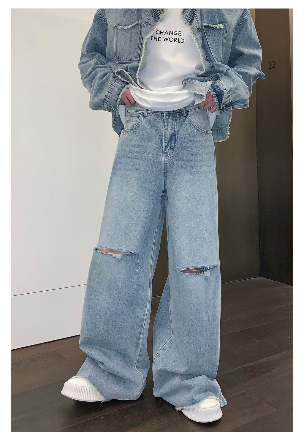 韓国ファッション SELCA-Damage denim setup-mselca2023aw217-010
