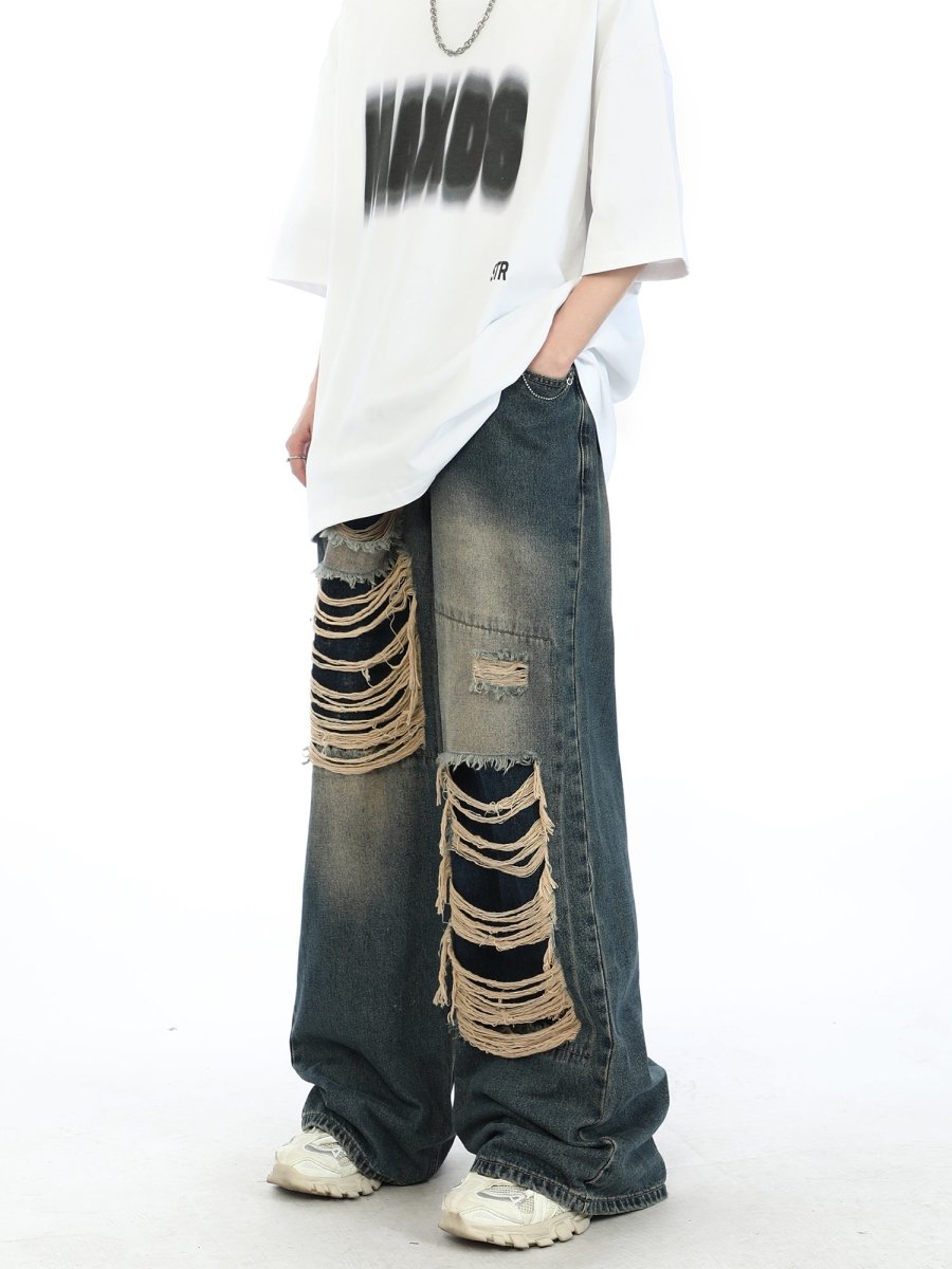 韓国ファッション SELCA-Damage wide denim pants-mselca2023aw221-01