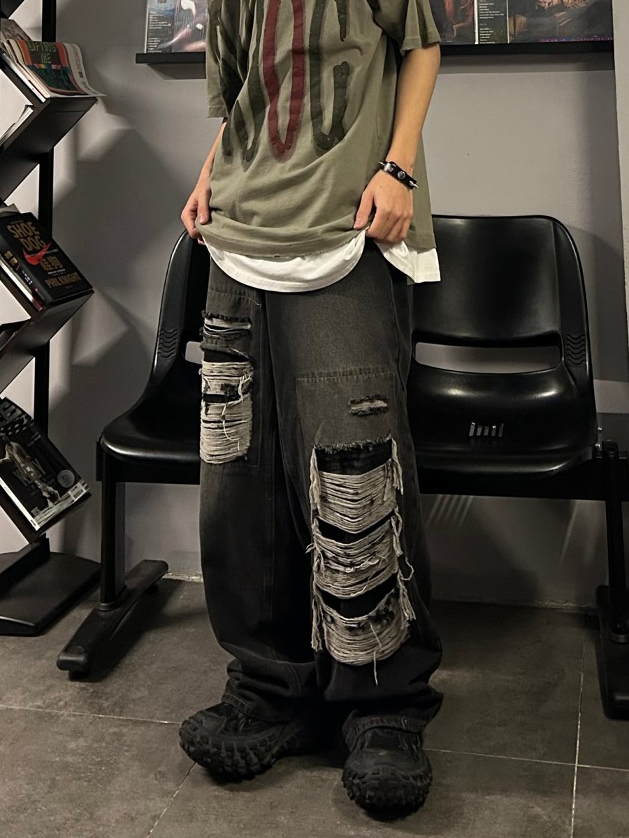 韓国ファッション SELCA-Damage wide denim pants-mselca2023aw221-04