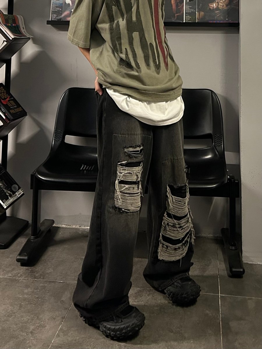 韓国ファッション SELCA-Damage wide denim pants-mselca2023aw221-05