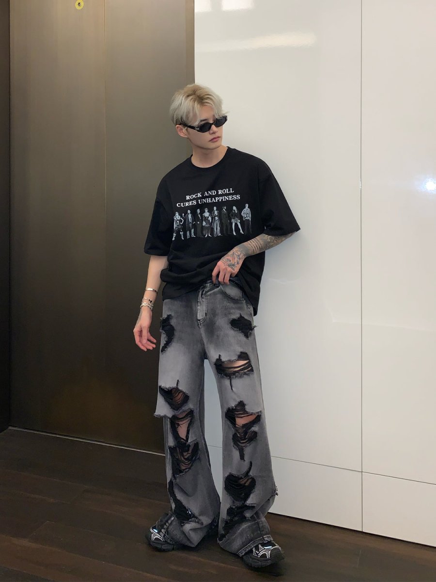 韓国ファッション SELCA-Damage Wide Jeans-mselca2023aw223-02