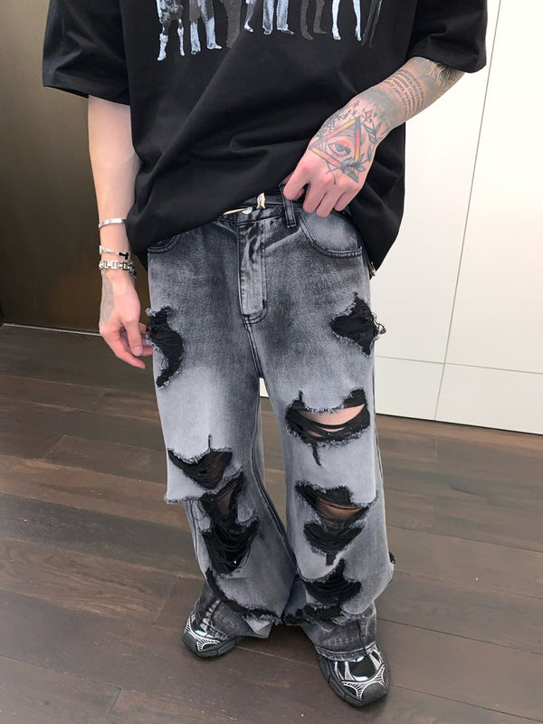 韓国ファッション SELCA-Damage Wide Jeans-mselca2023aw223-03