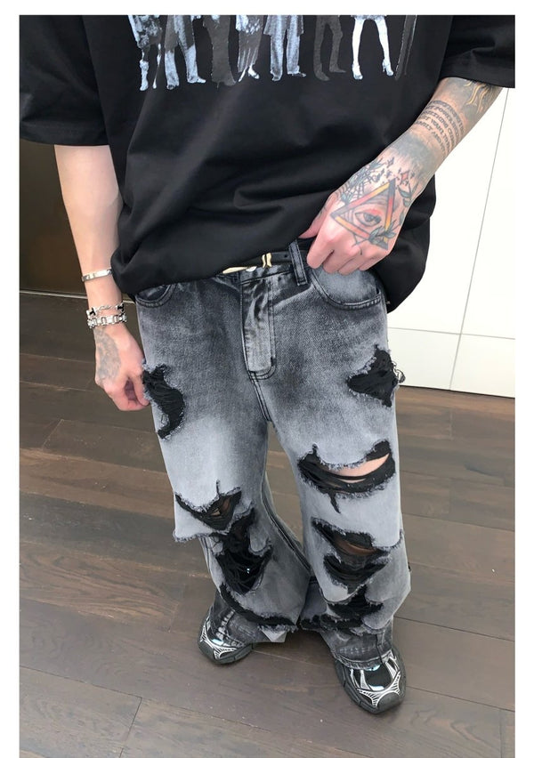 韓国ファッション SELCA-Damage Wide Jeans-mselca2023aw223-05