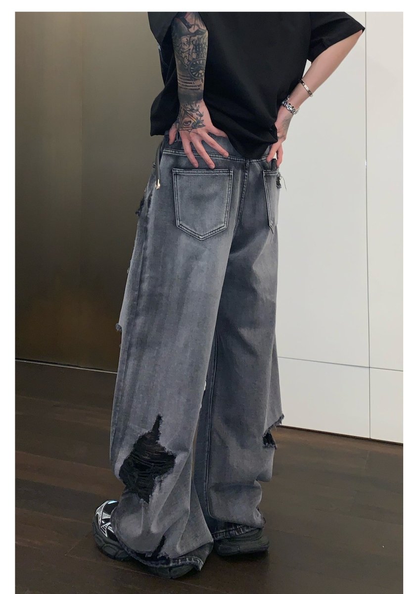 韓国ファッション SELCA-Damage Wide Jeans-mselca2023aw223-06