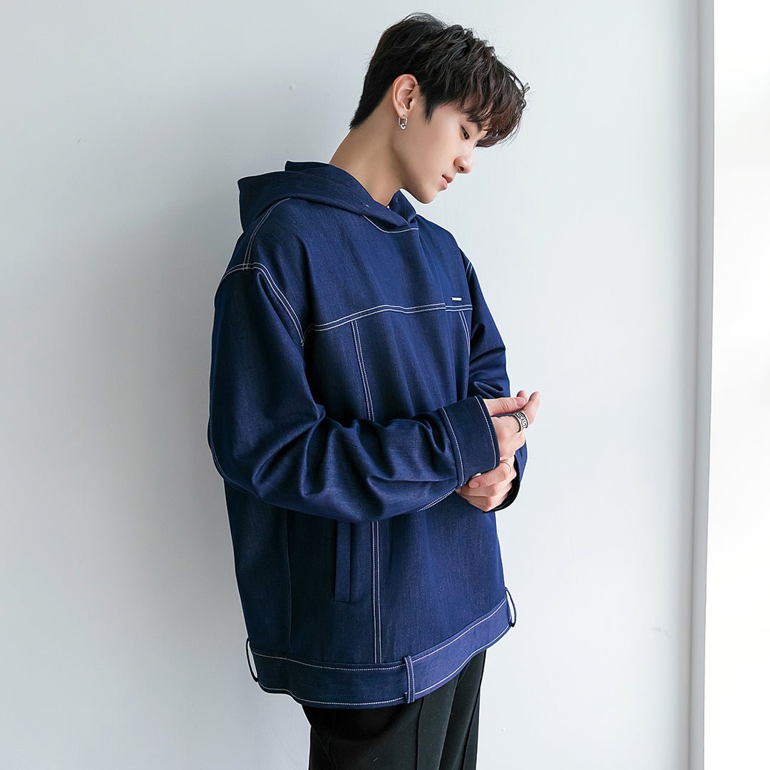 韓国ファッション SELCA-Denim long -sleeved hoodie-mselca2023aw232-01