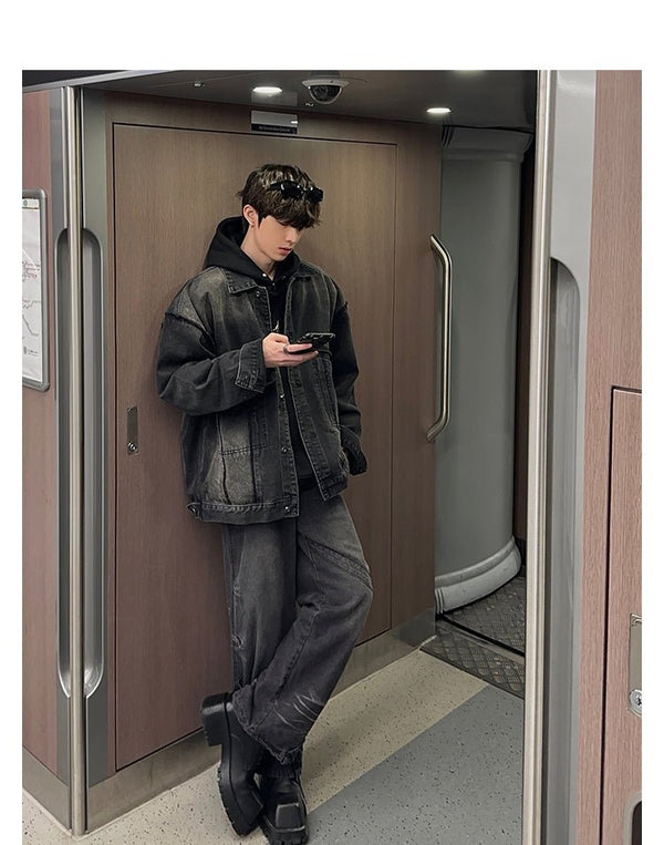 韓国ファッション SELCA-Design Straight Wide Denim Pants-mselca2023aw265-07