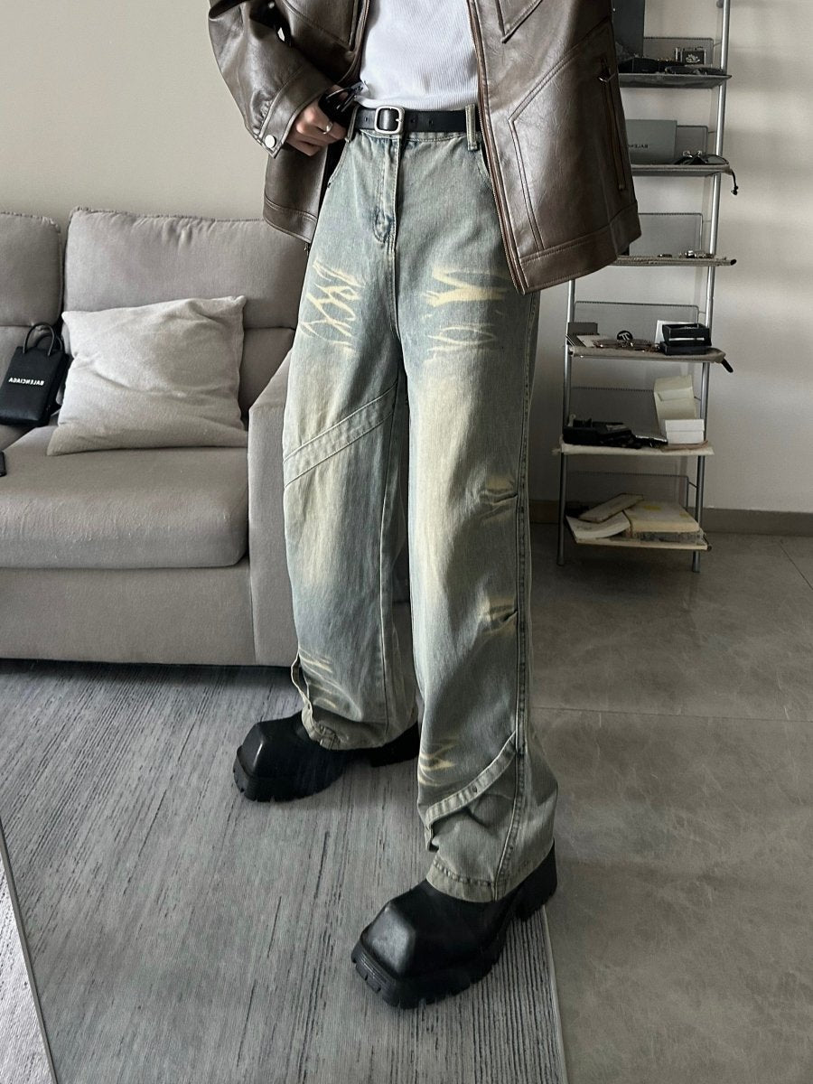韓国ファッション SELCA-Design Straight Wide Denim Pants-mselca2023aw265-01