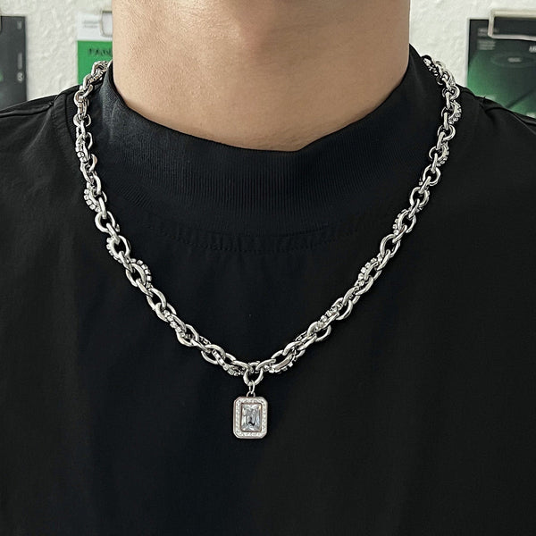 韓国ファッション SELCA-Double Layered Necklace Diamond-Encrusted Clavicle Chain-mselca2023aw283-02
