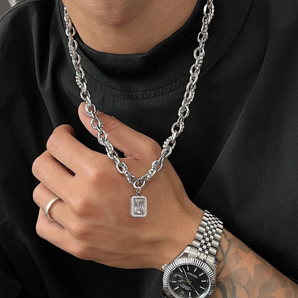 韓国ファッション SELCA-Double Layered Necklace Diamond-Encrusted Clavicle Chain-mselca2023aw283-03