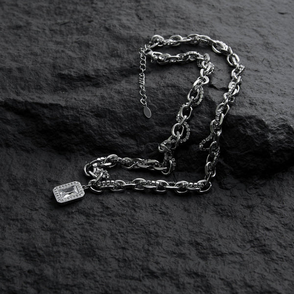 韓国ファッション SELCA-Double Layered Necklace Diamond-Encrusted Clavicle Chain-mselca2023aw283-04