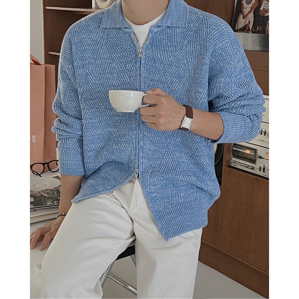 韓国ファッション SELCA-Double zipper knit polo shirt-mselca2023aw290-01