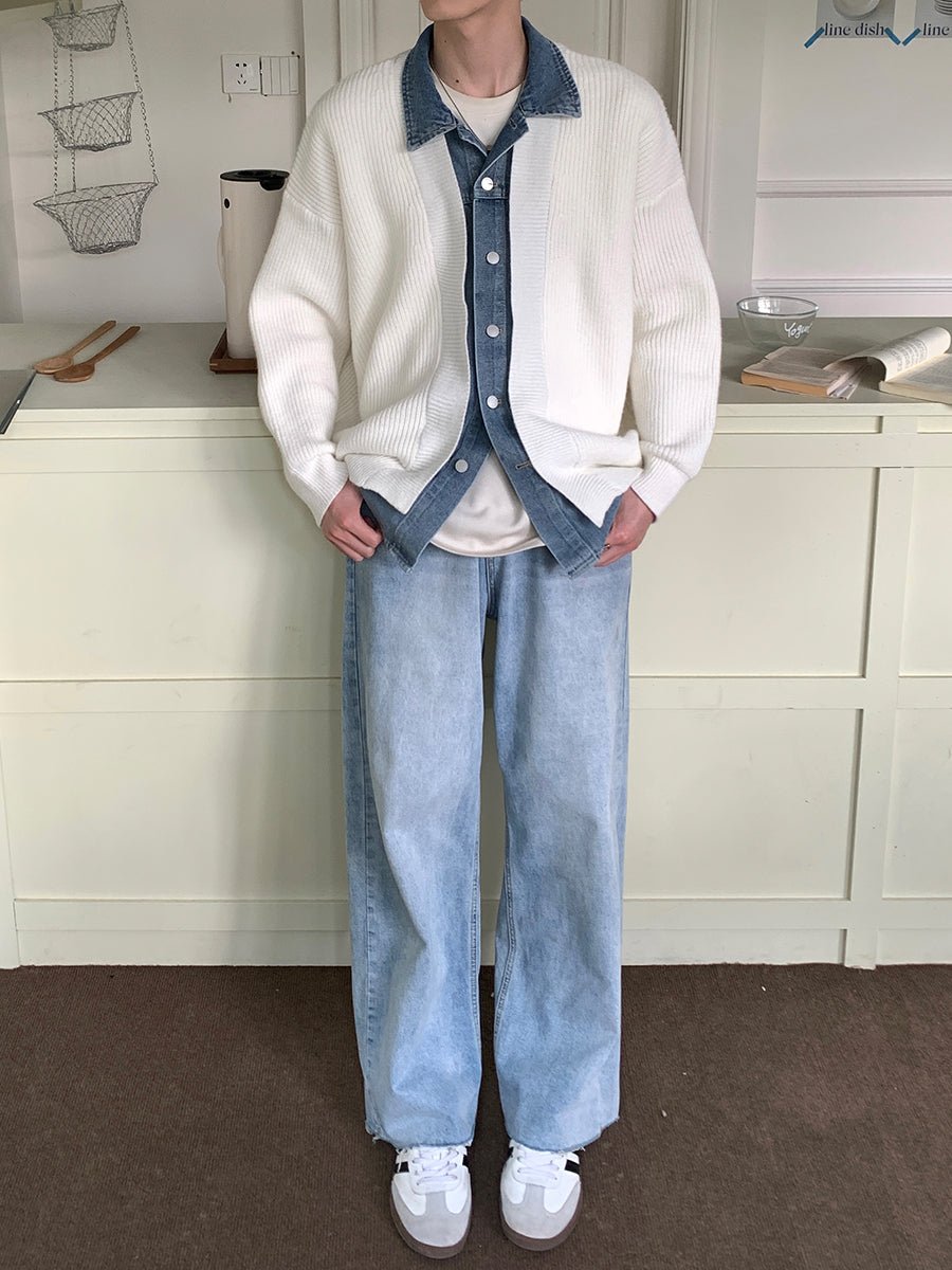 韓国ファッション SELCA-Fake denim knit cardigan-mselca2023aw299-015