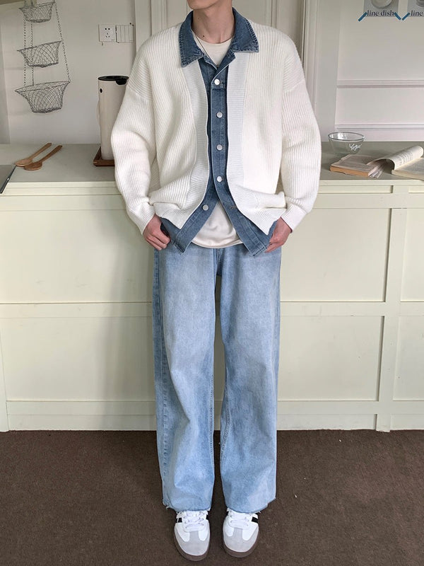 韓国ファッション SELCA-Fake denim knit cardigan-mselca2023aw299-015