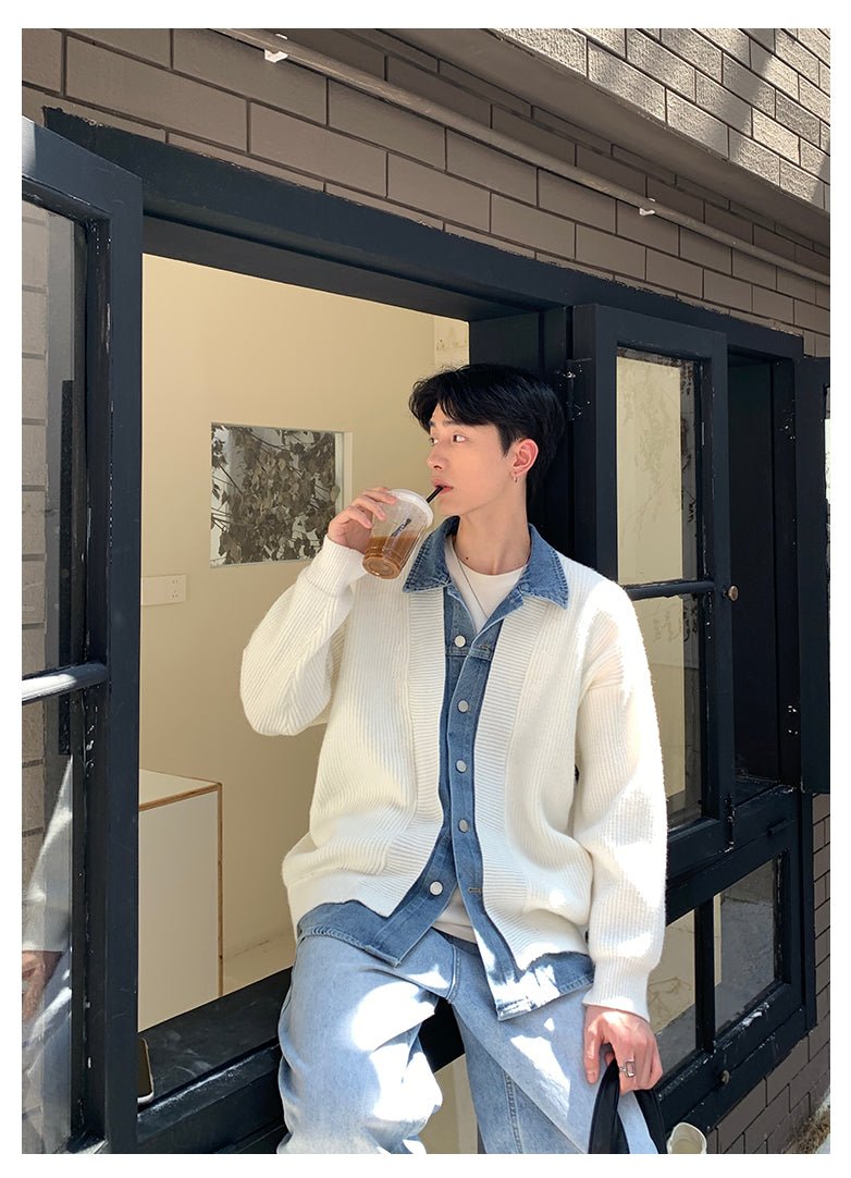 韓国ファッション SELCA-Fake denim knit cardigan-mselca2023aw299-03