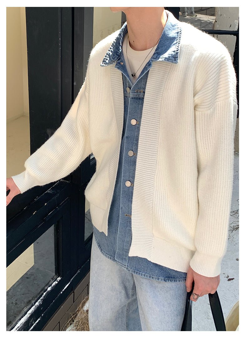 韓国ファッション SELCA-Fake denim knit cardigan-mselca2023aw299-05