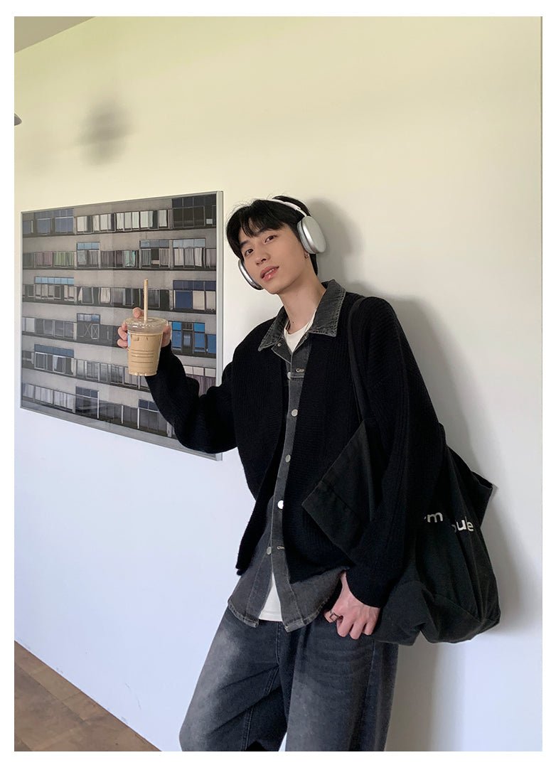 韓国ファッション SELCA-Fake denim knit cardigan-mselca2023aw299-06