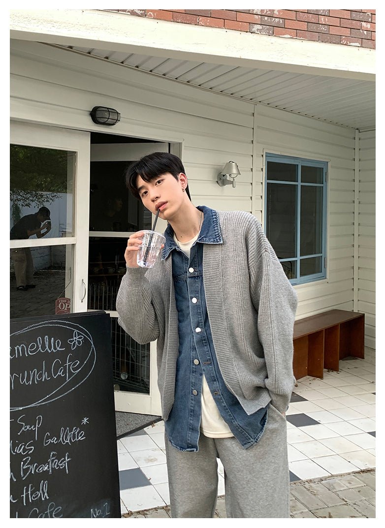 韓国ファッション SELCA-Fake denim knit cardigan-mselca2023aw299-09